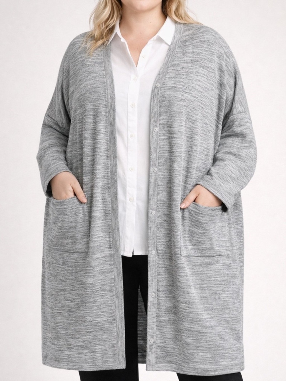 Pure Jill J. Jill Gray Marled Duster Cardigan 4X Plus Oversized Pockets